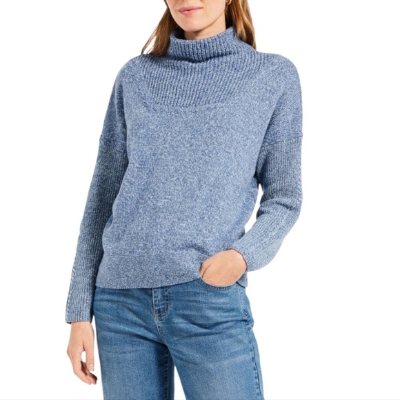 NIC+ZOE Sweaters - Nic + Zoe Blue Mix Stitch Mock Neck Cotton Blend Pullover Sweater Womens Size SP